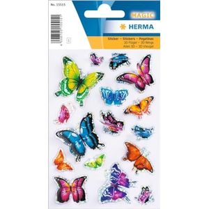 HERMA 15515 3D-stickers voor kinderen, vlinder (16 stickers, folie, glanzend) zelfklevend, permanent hechtende motief-etiketten voor meisjes en jongens, kleurrijk