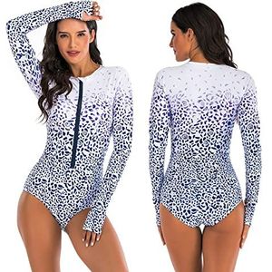 BOMBIKINI surfbadkleding voor dames, uit één stuk bestaande uit UV-bescherming en rashguard met lange mouwen,Wit paars,XXL