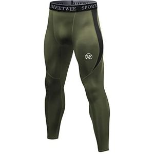 MEETWEE Compressiebroek voor heren, sportlegging, lange loopbroek, ademend, functionele onderbroek, tights, onderbroek, Lange-groen, L