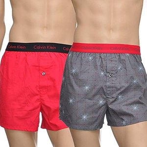 Calvin Klein Onderwear Boxershorts voor heren, Woven, slim fit, verpakking van 2 stuks, Veelkleurig (Quilted Snowflake/Brilliant R Qsb), S