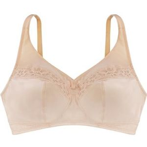 DORINA Teagan Minimizer-beha, niet gevoerd, draadloos, volledige afdekking met extra brede verstelbare bandjes, U-rug ondersteuning van power mesh, satijn en kantdesign, beige, Beige, 85C