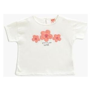 Koton Babygirl T-shirt met korte mouwen, ronde hals, bloemenprint, ecru(010), 9-12 Maanden