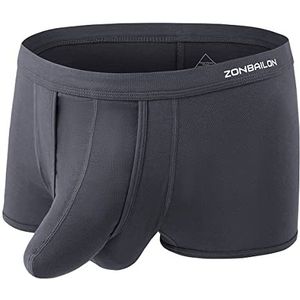 ZONBAILON Men's Separate Pouch Underwear Comfort Fit Boxer Briefs Breathable Dark Grey L