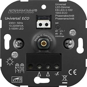 EBROM Inbouw-universele led-dimmer ""de AllesDimmer"" draaiknop fasegedeelte + faseaansnijding LED 3-100 watt dimbare halogeen etc 10-220 W/VA, past bij Busch Jäger, Gira, Jung, 5 jaar garantie