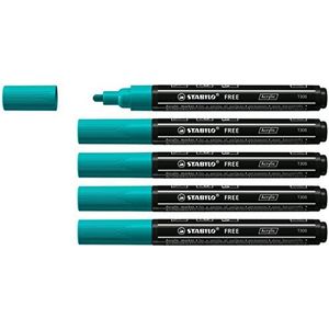 Acrylmarker - STABILO FREE Acrylic - T300 Ronde Punt 2-3mm - 5 stuks - turquoise groen