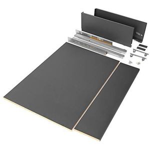Emuca - Set lade Vertex voor keuken of bad inclusief panelen, zacht sluiten, 500x178mm, module 900mm, staal, antracietgrijs