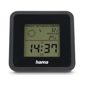 Hama Digitale thermometer/hygrometer voor gebruik binnenshuis (""Borneo"", meet temperatuur, luchtvochtigheid, tijd, wekherhaling, binnenklimaat), zwart