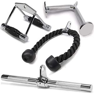 Yes4All 4M82 Combo Dubbele D Handvat Kabel Bevestiging, Triceps Touw/Triceps Pull Down Touw, Roterende Rechte Bar, en V-vormige Bar Handvat