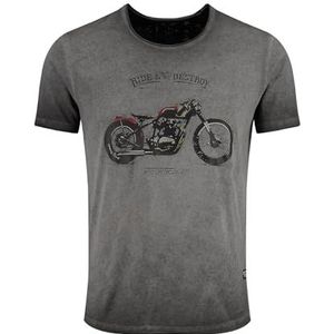 Key Largo - DESTROY - T-shirt - Cognac/Grijs/Antraciet - Jersey, Ronde Hals, Motiefprint