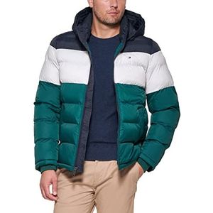 Tommy Hilfiger Klassieke jas met capuchon voor heren, Groene kleurblok, XS