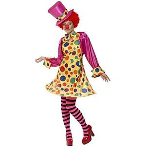Clown Lady Costume, Multi-Coloured, Hooped Dress, Shirt, Bow Tie, Stripy Tights & Hat, (PLUS X1)