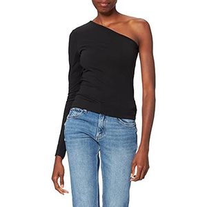 Urban Classics Asymmetrisch T-shirt met lange mouwen voor dames, zwart (Black 00007), XL