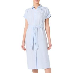TOMMY HILFIGER ESS Linen WW0WWW44653 MIDI-jurk met riem S/S voor dames, Blauw (Breezy Blue), 58