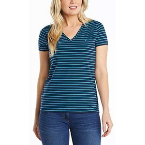 Nautica Dames Easy Comfort V-hals gestreept super zacht stretch katoenen T-shirt, Lichtgevend blauw, XL