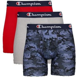 Champion retroshorts voor heren, Blauwe grafische print/scharlakenrood/Oxford Grey Heather, XXL