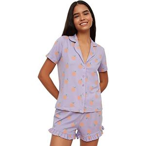 Trendyol Lila Fruit Printed Gebreide Pajama's Complete set Pyjama voor dames, Lila, XL