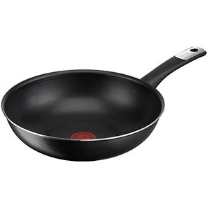 Tefal C38819 Wokpan, hard titanium, 28 cm, anti-aanbaklaag met titaniumdeeltjes, thermosignaal, temperatuurweergave, vaatwasmachinebestendig, made in France, zwart