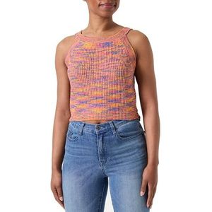 PIECES Dames Pckera Sl Cropped Knit Top Gebreide Top, Mandarijn Oranje/Detail: 020 Multi Clr Garn, S