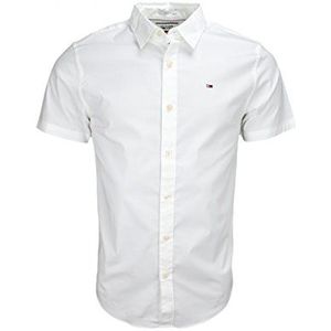 Tommy Jeans Basic Stretch shirt S/S 57 korte mouwen slim fit vrijetijdshemd, wit (classic white 100), Fabrikant maat:XL