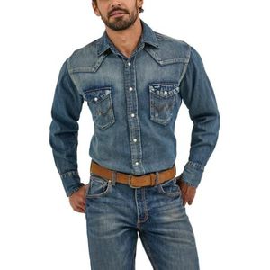 All Terrain Gear by Wrangler Cowboy Cut Western Herenshirt met lange mouwen en drukknoop, Antieke Blauw, XXL