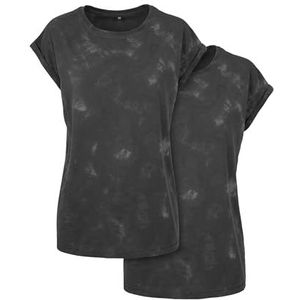 Build Your Brand Dames Dames Batik Dye Extended Shoulder Tee 2-Pack, Grijs donkergrijs, S