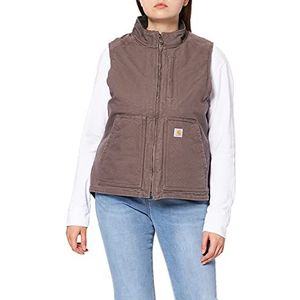 Carhartt Dames Relaxed Fit Washed Duck Vest Sherpa Lined Mock Neck Vest, Taupe grijs, M