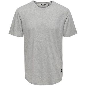 ONSMATT T-shirt voor heren, ronde hals, lang shirt met korte mouwen, effen stretch basic katoen, lichtgrijs gem., XS
