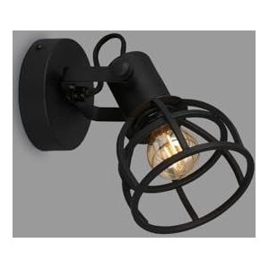 BRILONER - Wandlamp retro met traliekap, 1-lamps wandlamp vintage, E14 fitting max. 25 watt, verstelbare lampenkap, rustieke wandlamp gemaakt van staal, zwart.