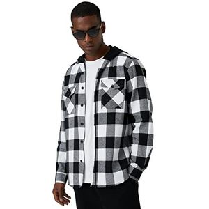 Koton Mannen Check Plaid Shirt Hooded Detailled, black check (9c9), M