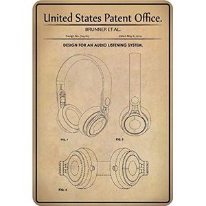 Schatzmix metalen bord patent ontwerp voor hoofdtelefoon - Brunner metalen bord wanddecoratie 20x30 tin sign
