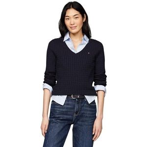 Tommy Hilfiger - Co Cable V-nk Sweater - Damestrui - Blauw - 100% Katoen