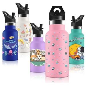 Vikaster Thermosfles met rietje, houdt 12 uur warm, 24 uur koud, thermosfles voor kinderen, 350 ml, BPA-vrij, drinkfles van roestvrij staal, geschikt voor kinderen, scholen, fietsers, sportscholen,