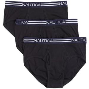 Nautica Men's Comfort Cotton Underwear Fly Front Brief-Multi Pack, 3 Black, L