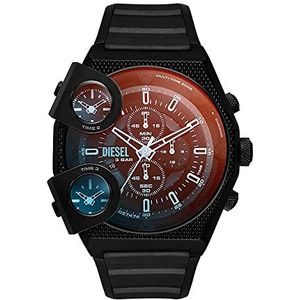 Diesel Reloj para hombre Sideshow, movimiento de cuarzo de dos agujas, caja de acero inoxidable negro de 51MM con correa de silicona, DZ7474