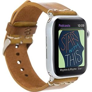 VENTA® Lederen armband voor Apple Watch 1/2/3/4/5 wisselarmband, compatibel met Apple Watch vervangende armband, echt leer (42-44 mm / Camel / VA15-V5EF) + adapterset zilver