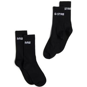 G-STAR RAW Heren katoenmix merklogo mid-kalf atletische crew sok 2-pack, Donker zwart, Small