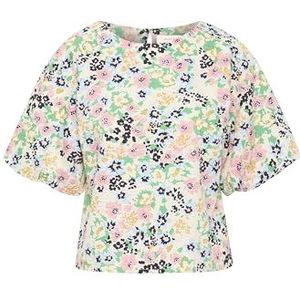 Part Two Damesblouse, ronde hals, halve mouwen, regular fit, bedrukt, hip-lengte, Green Multi Flower Print, 38