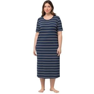 Ulla Popken - 830403 - Nachthemd - Zwart - Lang - Gestreept Patroon