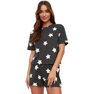 Trendyol Dames Geometrisch patroon Midden Gebreid T-shirt-Korte Pyjama Set, Zeer kleurrijk, XS