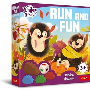 Trefl - Run and Fun, Junior Game - Bordspel voor kinderen, twee varianten, houten egels, grote elementen, eenvoudige regels, prachtige illustraties, leren door spelen, spel voor kinderen vanaf 3 jaar