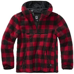 Brandit teddy fleece worker trui, rood/zwart, XL
