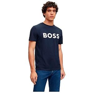 BOSS Heren Thinking 1 T-shirt van katoen-jersey met rubberen logo-print, Dark Blue405, XS