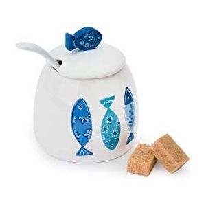 Excelsa Ocean Kaas-/Suikerpot, 200 ml, keramiek, wit/lichtblauw