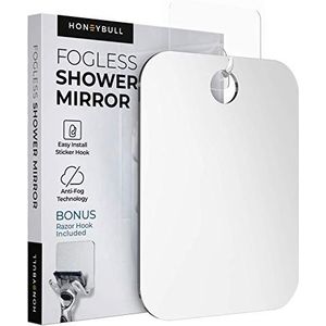 HONEYBULL Douchespiegel voor scheren - (medium 15,2 x 20,3 cm) platte anticondens spiegel met scheermeshouder voor douche, spiegels, douche-accessoires, badkamerspiegel, badkameraccessoires, geschikt