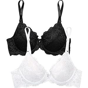Smart & Sexy Women's Signature Lace Push-up Bra, Black Hue/White 2pk, 34B