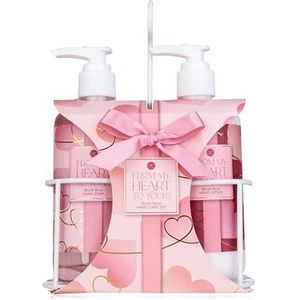 Accentra handverzorgingsset FROM MY HEART TO YOURS in een decoratieve draadmand, 290ml handzeep en 290ml handlotion in een pompdispenser verrijkt met de geur Blush Rose - navulbaar