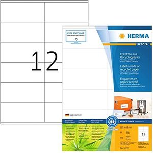 HERMA 10733 Recycling etiketten, 80 vellen, 105 x 48 mm, 12 per A4-vellen, 960 stuks, zelfklevend, bedrukbaar, mat, blanco gerecycled papier, zelfklevende etiketten, stickers, natuurlijk wit