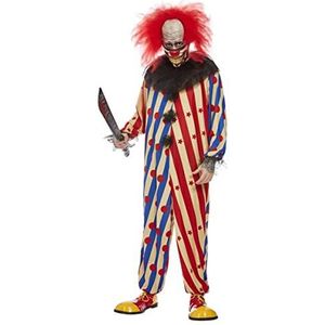 Creepy Clown Costume, Red & Blue, All In One, Neck Ruffle & Mask, (M)