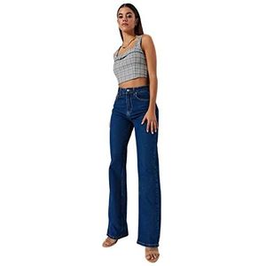 Trendyol Dames hoge taille wijde pijpen jeans broek, Blauw, 58