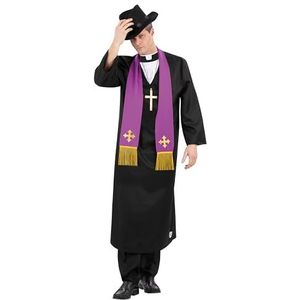 Smiffys The Exorcist, Father Merrin Priester-kostuum, gewaad met ingezette kraag, stola, kruisketting en hoed, officieel gelicentieerd THE EXORCIST verkleedkostuum voor volwassenen